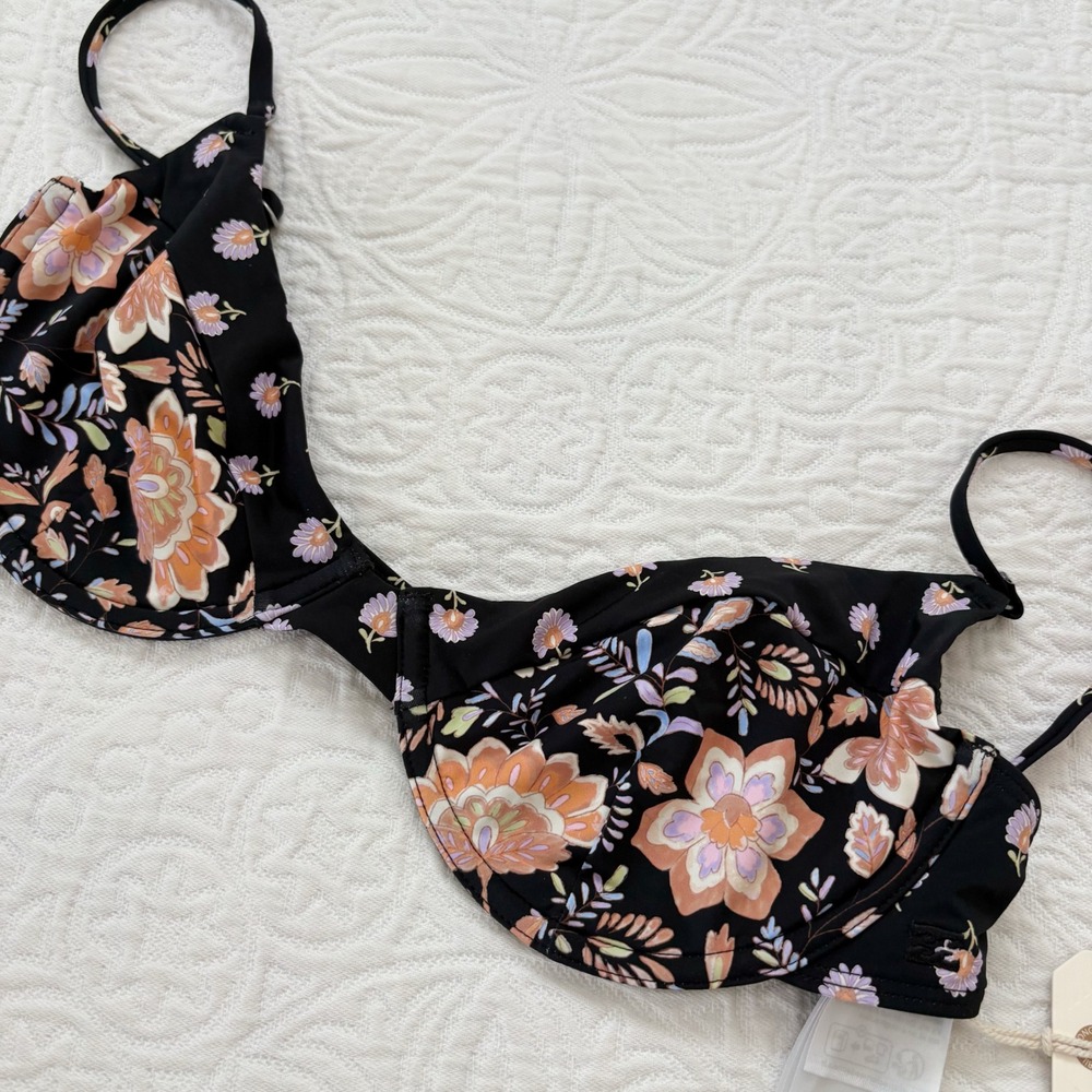 Billabong Hide Away Hippie Tropic Bikini Set, Black Peach Floral L 12 - Picture 3 of 5